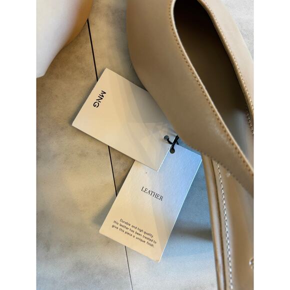 MANGO MNG Women’s Kitten Heel Leather Shoes Slingback Beige Size 8.5 NWOB - Picture 7 of 9